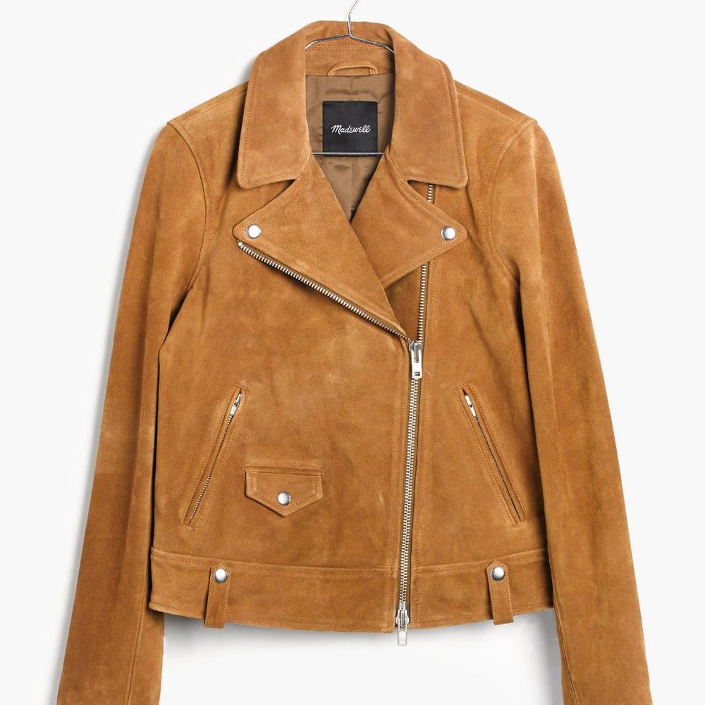 NEW! $495 Sz XXS 00 MADEWELL Suede Leather Moto Motorcycle Jacket in Tan Brown